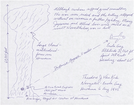 Enola Gay Dutch Van Kirk Detailed Drawing of Hiroshima Including the Plane,  Cloud, and Long Detailed Narrative (Beckett)